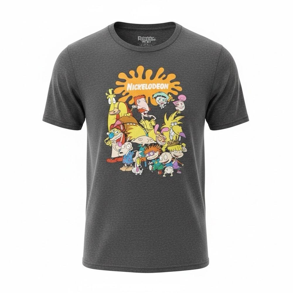 Nickelodeon Rewind Men’s Large Gray 90s Cartoon Characters Graphic T-Shirt